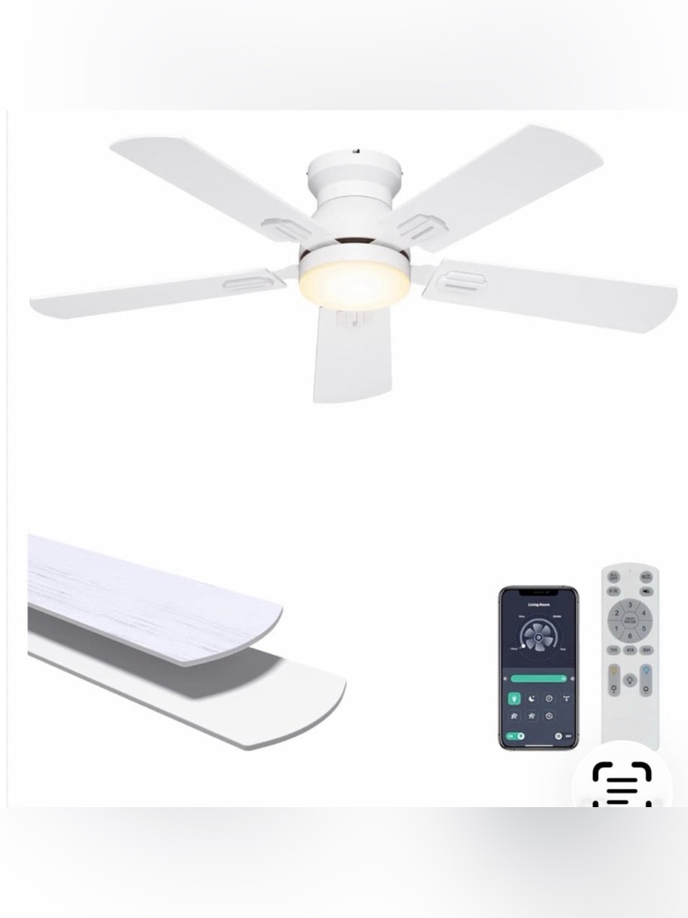 42'' White Flush Mount Ceiling Fans with Lights for Nursery Room